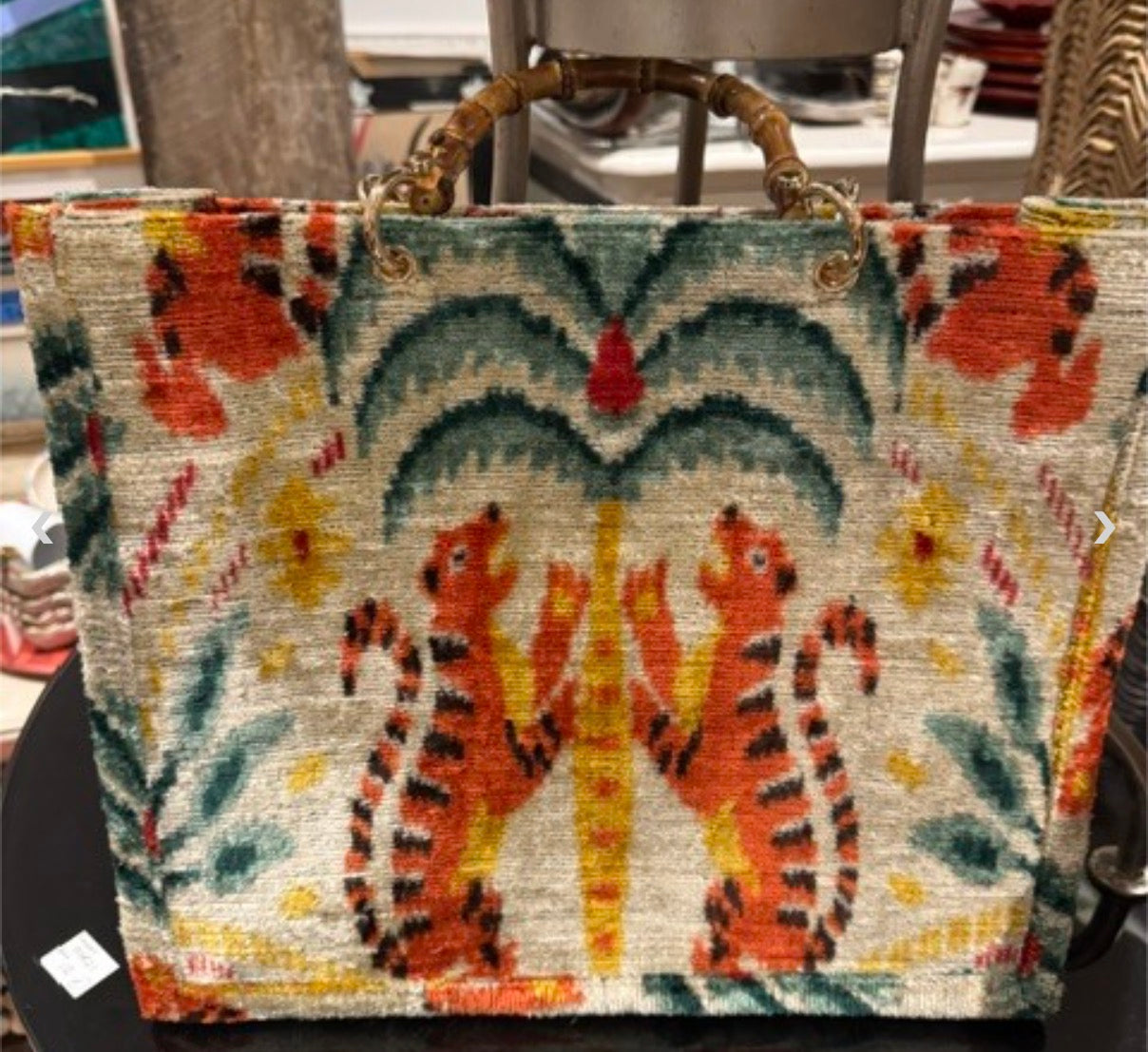 Large Silk Tote Tigers with Bamboo Handles